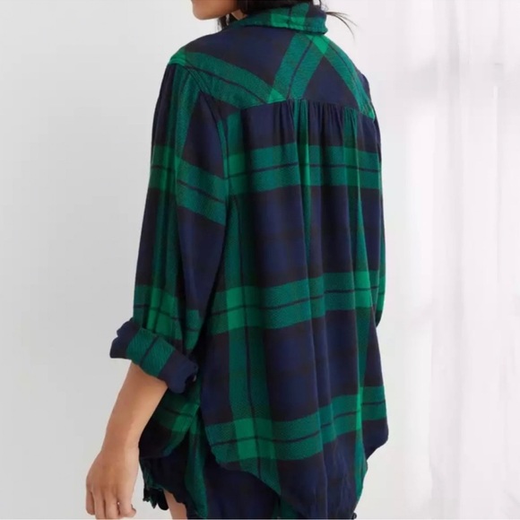 AERIE | Green Blue Plaid Flannel Boyfriend Button Top & Jogger set | Sz Medium - Picture 3 of 10